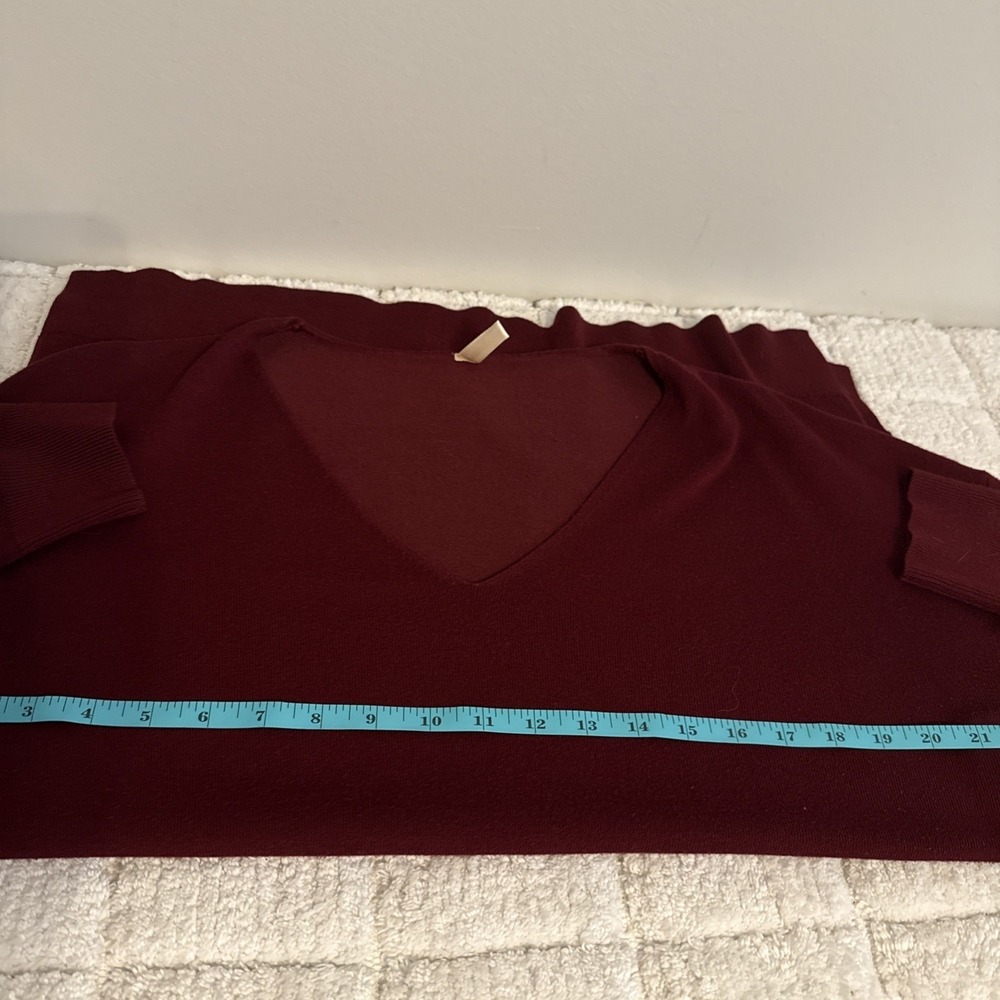 Womens Burgundy V-Neck Long Sleeve Tunic Sweater XL Casual Oversized Feminine - Picture 3 of 11